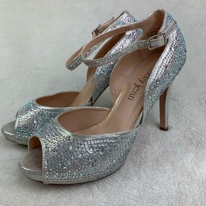 Cathy Jean silver rhinestone heels